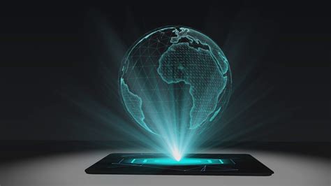 World map projection futuristic holographic display tablet hologram technology Stock Video ...