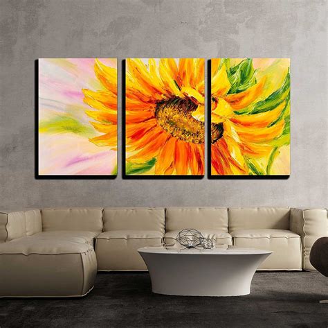 wall26 - 3 Piece Canvas Wall Art - Sunflower, Oil Painting on Canvas ...