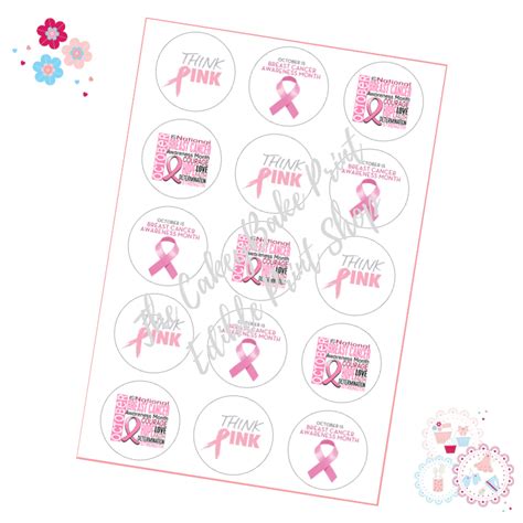 Edible Cupcake Toppers x 15 - Charity Think Pink Breast Cancer ...