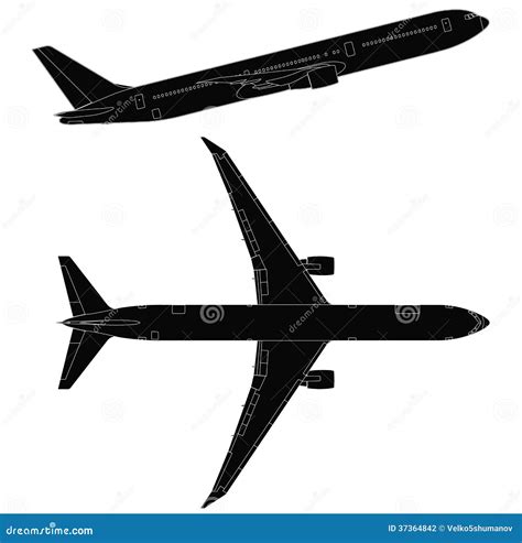 Passenger Airplane Vector Side and Top View Stock Vector - Illustration ...