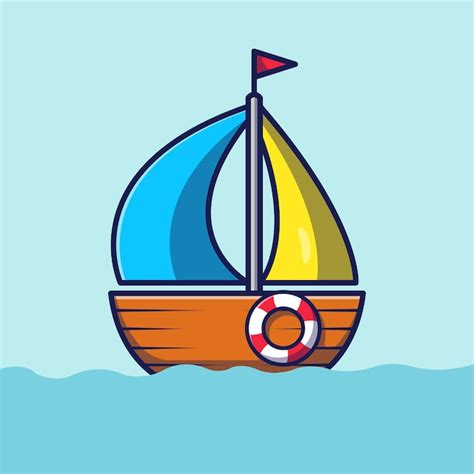 Premium Vector | Sail boat on the ocean cartoon illustration