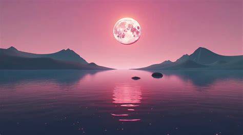 Premium Photo | A pink moon over a lake with mountains in the background