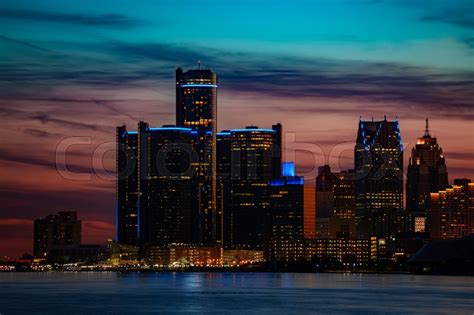 Close photo of night view of Detroit ... | Stock image | Colourbox