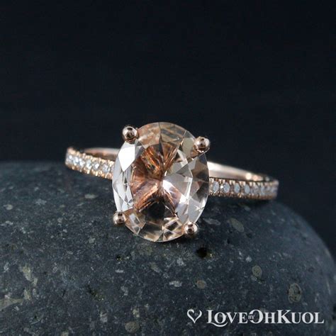 Oval Pink Morganite Engagement Ring White Diamond Band - Etsy