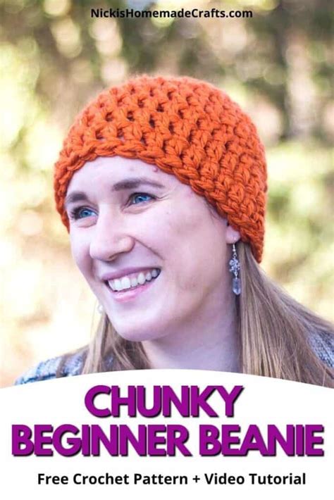 Crochet Chunky Beanie - Beginner Free Pattern and Video Tutorial - Nicki's Homemade Crafts