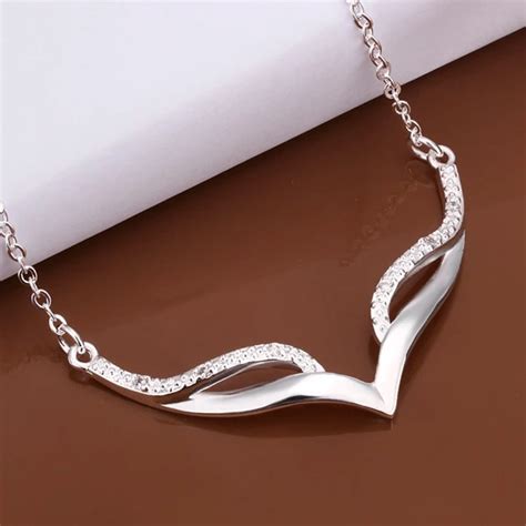 wholesale fine silver plated necklace fashion jewelry chain rhinestone ...