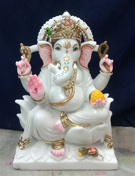 White Marble Painted Ganesh Statue, Size: 18 Inch, Rs 35000 /piece | ID ...