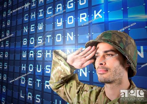 Proud soldier saluting against 3d flights posting, Stock Photo, Picture And Royalty Free Image ...