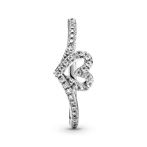 Pandora Sparkling Wishbone Heart CZ Ring - 199302C01-48 | Ben Bridge Jeweler