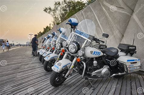 NYPD Highway Patrol Motorcycles Parked on the Coney Island Beach ...