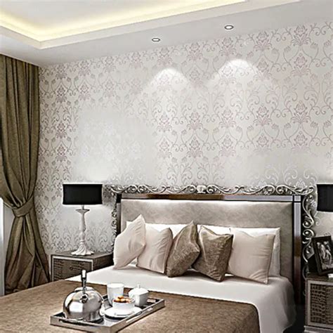 PVC Wallpaper rolls, Bedroom Distinctive TV Home Decoration Pattern Flocking wallpapers, Damask ...