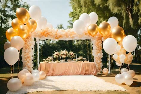 a wedding arch with gold and white balloons. AI-Generated 31281960 ...