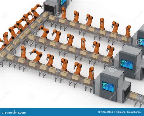 Robot assembly line stock illustration. Illustration of artificial - 128731550