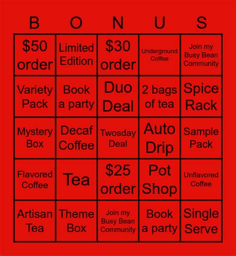 Bonus Prize Bingo Card