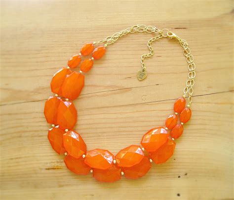 Orange statement necklace Chunky Burnt orange double strand