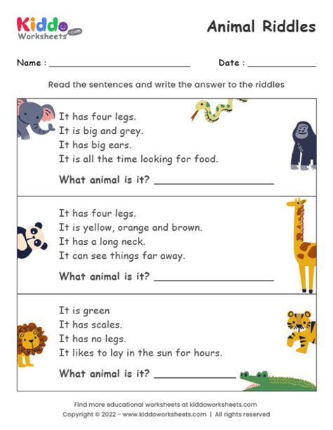 Free Printable Animal Riddles Worksheet - kiddoworksheets