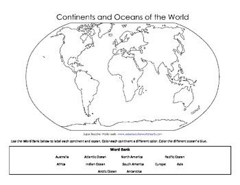 Continents And Oceans Labeled