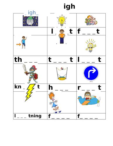 Phase 3 'igh' sounds worksheet | Teaching Resources