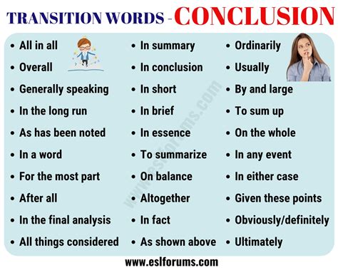 CONCLUSION Transition Words: Useful List & Examples - ESL Forums