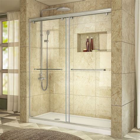 Dreamline Charisma Sliding Shower Door 56 - 60" W x 76" H Clear Glass Shower Door in Brushed ...