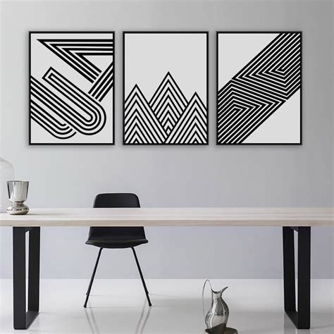 Black White Modern Minimalist Geometric Shape Art Prints Poster Abstract Wall Picture Canvas ...