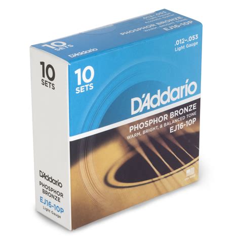 D'Addario Phosphor Bronze Wound Acoustic Guitar Strings, 10-pack - StewMac