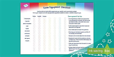 Exam Preparation: Exam Equipment Checklist (teacher made)