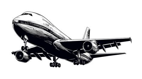 Premium Vector | Black and white illustration of big plane flight sketch