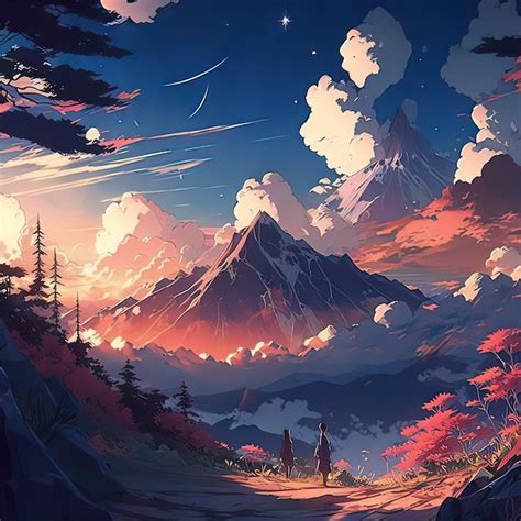 Premium Photo | Lovely mountain scenery - anime wallpaper