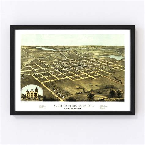 Vintage Map of Tecumseh, Michigan 1868 by Ted's Vintage Art