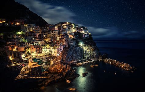 manarola at night, italy photo | One Big Photo