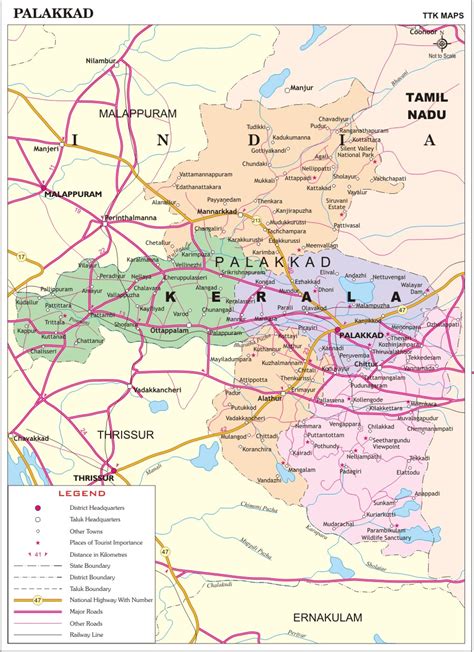 Palakkad District Map, Kerala District Map with important places of ...