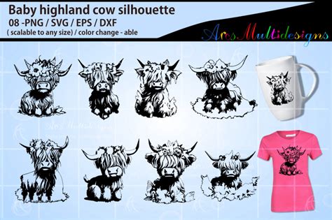 Baby highland cow silhouette bundle By ArcsMultidesignsShop | TheHungryJPEG