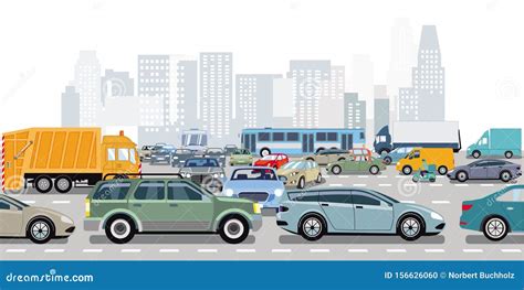 Cars in Traffic Jam at the Intersection Stock Vector - Illustration of roads, crossing: 156626060