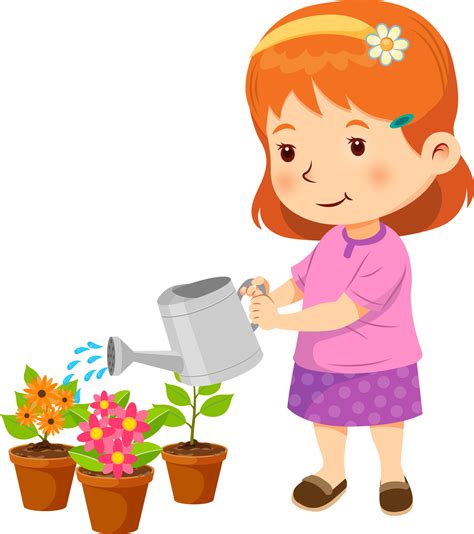 Cute girl watering the plants 21598020 PNG