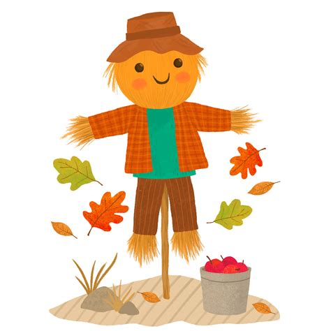 Hand draw autumn harvesting with cute scarecrow and apples 9998973 Vector Art at Vecteezy