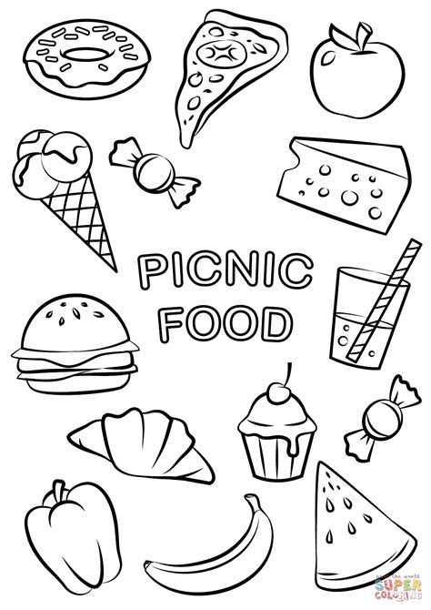 Picnic Food coloring page Free Printable Coloring Pages | Free printable coloring pages, Food ...