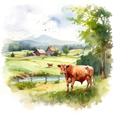 Premium AI Image | Watercolor Cow Clipart cow watercolour illustration ...