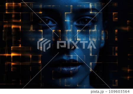 Futuristic portrait of girl with blue and black...のイラスト素材 [109603564] - PIXTA