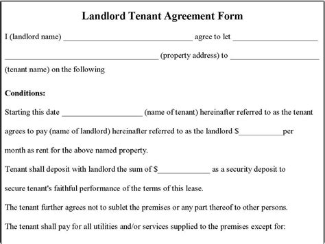 Landlord Tenant Agreement Form | Editable PDF Forms