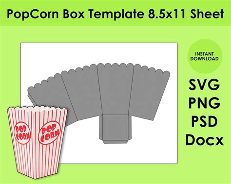 Popcorn Box Template SVG PNG PSD and DOCx | Etsy