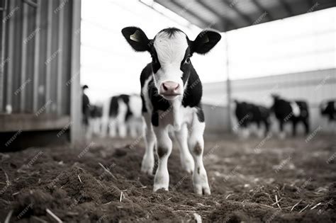 Premium AI Image | Generative AI Newborn baby cow Young black and white ...