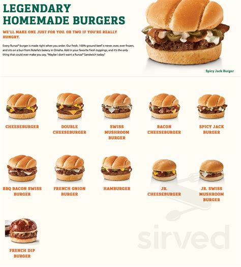 Runza Printable Menu