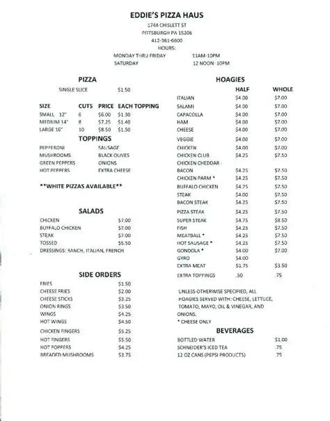 Eddie's Pizza Haus Menu,Menú para Eddie's Pizza Haus, Highland Park ...