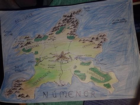 Hand drawn map of Numenor I made today! : mapmaking