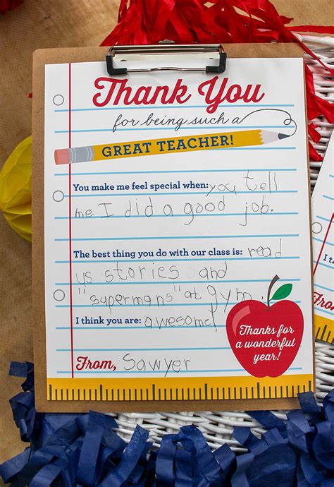 Thank You Note Teacher Appreciation Free Printable - Just Add Confetti