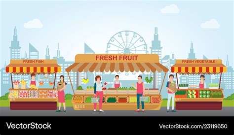 Local market place with fresh foods Royalty Free Vector