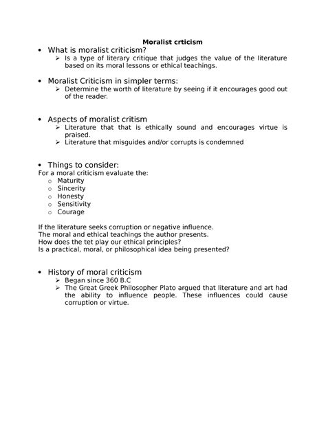 Moralist crticism - Summary of Report - Moralist crticism What is ...