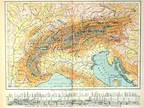 1894 German Antique Map of the Alps by bananastrudel on Etsy