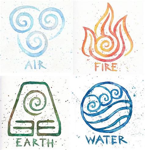 Water Earth Air Fire // Avatar Symbols // 9x9 Prints // Four Watercolor ...